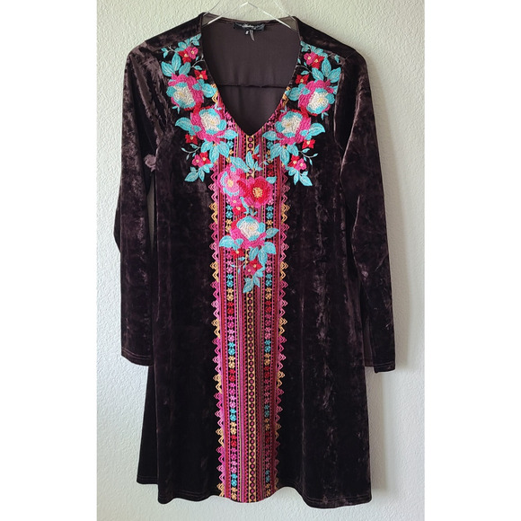 Velvet Embroidered Boho Women Dress Size Small   Festival Hippie Indie Andree - Picture 1 of 12